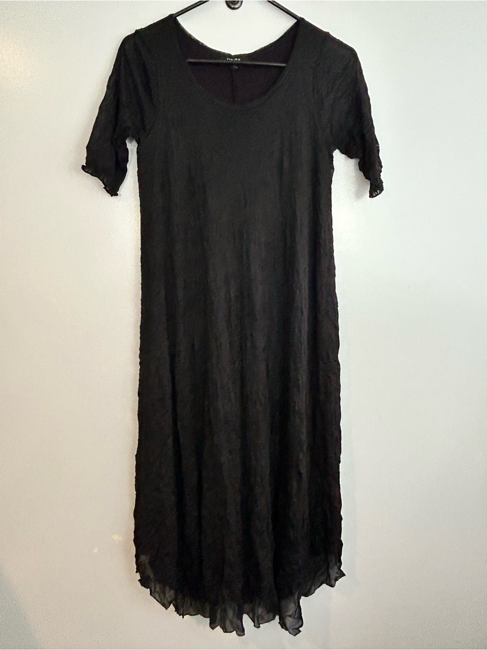 Comfy USA Black Crinkle Mesh Short Sleeve Midi/Maxi Dress Size XS